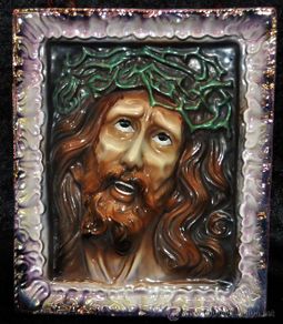 Arte: ECCE HOMO. BONITO PLAFÓN EN CERÁMICA VIDRIADA DE PRINCIPIOS DEL SIGLO XX